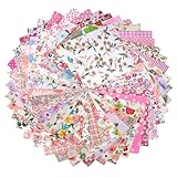 50PCS Floral Cotton Fabric Squares Random Style - Pre-Cut 5x5 Inch Pink Fabric Quilting Squares for Sewing,Charm Packs for Quilting Assorted Patterns