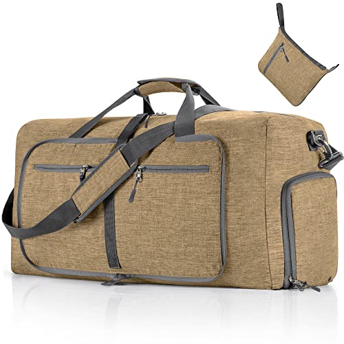 Vomgomfom 85L Foldable Travel Duffle Bag with Shoe Compartment, Brown