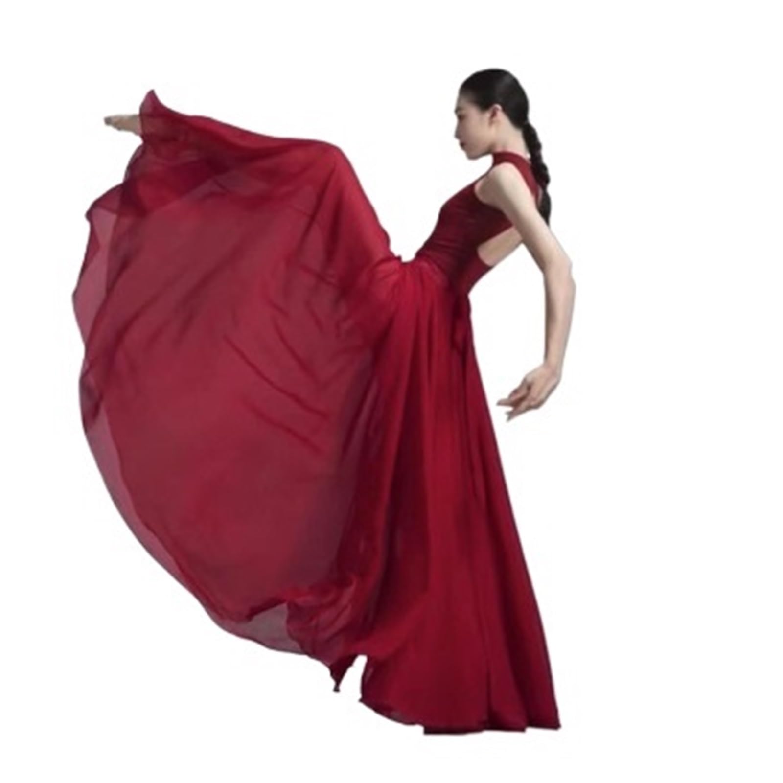 Falda de Gasa de una Pieza con Encaje for Danza clásica, Falda de Media Longitud for práctica de Danza del Vientre, Disfraces, Falda con Gran Vuelo de 720 Grados(Wine Red 360D,160cm)