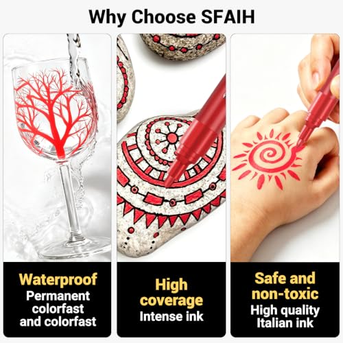 Image of SFAIH Acrylic Red Paint Pens - 8 Pack 2-3MM Medium Tip & 0.7MM Extra Fine White Paint Marker for Rock Painting, Wood, Metal, Fabric, Canvas, Glass, Ceramic, Diy Crafts