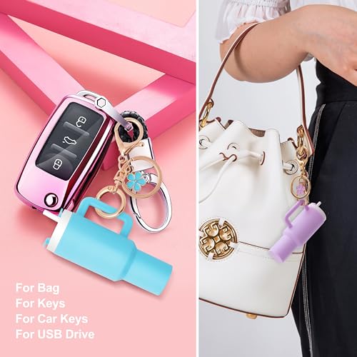Image of 4pcs Mini Tumbler Keychain for Stanley Cup Chapstick Lip Balm, Pill Holder Key Chain Charms for Women Purse Handbag