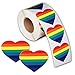 500 Love Rainbow Ribbon Stickers, Gay Pride 7 Colors Stripes Heart Shaped Roll Tape