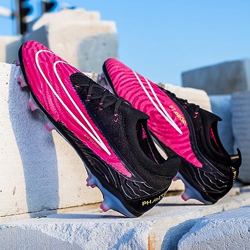 Chuteiras masculinas de futebol FG com sola para interior e exterior (Rosa vermelha, Adulto, 37, Num