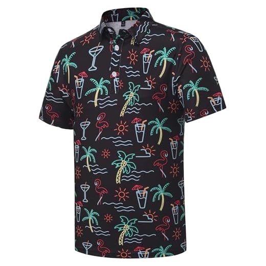 Herren-Golf-Polo-Shirts, lustige Golf-Shirts für Herren, leistungsstark, feuchtigkeitsableitend, schnell trocknend, athletisch, kurzärmelig, Neon Flamingo, XL