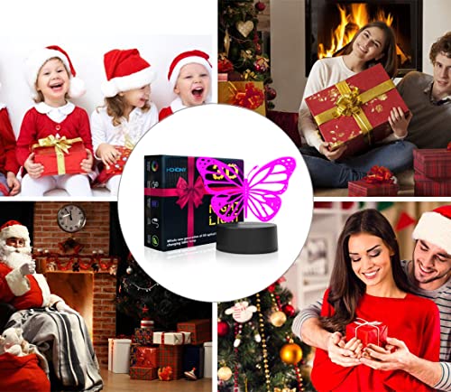 I-Chony Butterfly 3D Night Light Birthday Gift Illusion Lamp, 7 Colors Auto Changing Table Desk Lamp - With Touch Switch & Remote Control & Usb Cable Butterfly Light - Gifts For Women Teens Girls #TOP4