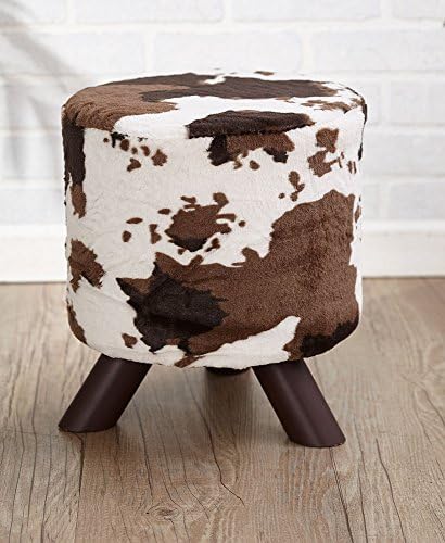 MattsGlobal Modern Animal Print Fabric-Covered Ottomans-Adds a Decorative Touch to Any Room-Perfect for Any Room Use-Multiple Colors Available (Cream/Brown Cowhide)