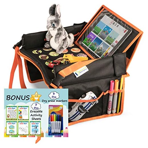Kids Travel Tray for Toddler Car Seat | Toddler Car Seat Tray Organizer | Large ipad Holder A Road Trip Essential | Soft Padding, Waterproof, Food & Snack Lap Tray Carseat, Stroller, and High Chair