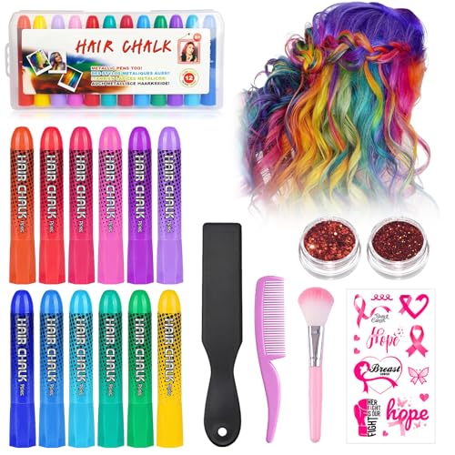 Hair Chalk for Girls Kids 12PCS Temporary Wash Out Dye Colour Hair Chalk for Kid for Adults 5-15 Years Old Halloween Christmas Birthday Party, Cosplay