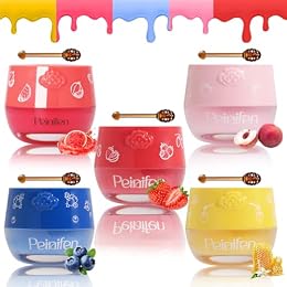 Bee Lip Balm Lip Mask Honey Pot, 5 Pcs Propolis Moisturizing Balm with Applicator, Day & Night Hydrating Lip Treatment for Dry Lips (5 Flavors Set)