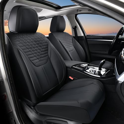 Image of FLORICH Car Seat Covers for Front Seats, Universal Seat Cushion 2 Seats, Car Seat Protector Waterproof, Premium Leather Automotive Seat Covers for Most Cars, Sedans, SUVs, and Trucks-Black