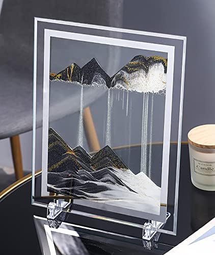 HY HAOYING ITTA Moving Sand Art Picture, 3D Dynamic Sand Art Liquid Motion, Rectangle Glass Rainbow Vision Sand Picture Sandscape Flowing Exotic Sand Frame Relaxing Desktop Home Office Décor