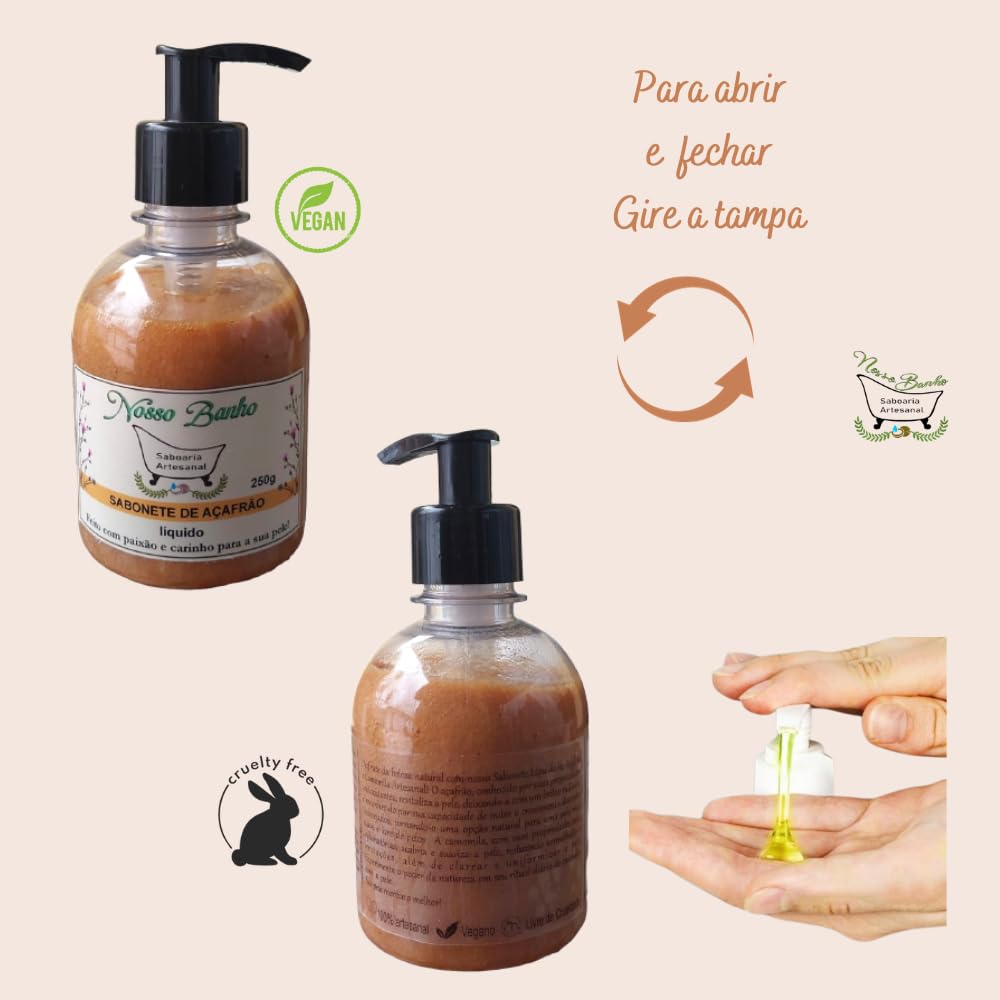 Sabonete Líquido de Açafrão Artesanal Depilatório Clareador Esfoliante em promoção! Veja a oferta e mais achadinhos de Sabonetes 6 Hoje é o melhor dia para comprar Sabonete Líquido de Açafrão Artesanal Depilatório Clareador Esfoliante com aquele preço maroto! Promoção! Aproveite a oferta! 6