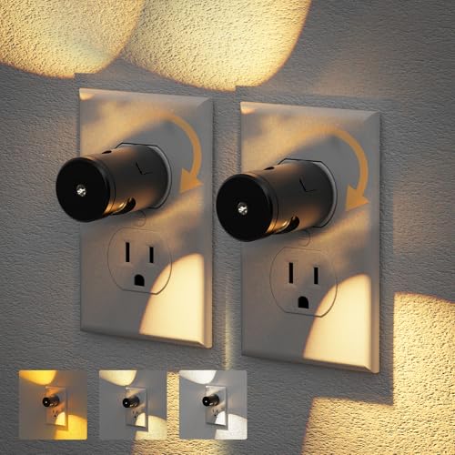 JandCase Night Lights Plug into Wall,2 Pack Mini Lens Night Light with 3CCT Color Temperature,180° Rotatable Night-Lights,Dimmable Nightlight Plug in with Light Sensor for Bathroom Hallway Room Decor