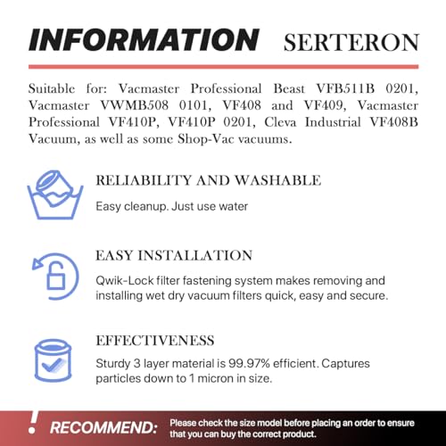 Pacote com 2 filtros VJFF Vacmaster de substituição compatível com Vacmaster VF408, VF410P, aspirado
