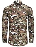 TUNEVUSE Men Camo Shirt Long Sleeve Casual Button Down Camouflage Print Shirts 100% Cotton Green...