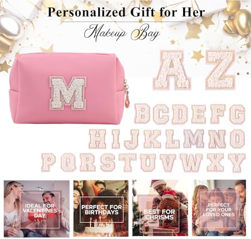 Makeup Bag for Women,Personalized Lettered Embroidered Zippered Cosmetic Bag,Travel Makeup Bag Portable Waterproof Cosmetic Toiletry Bag, Cute Cosmetic Pouch as a Gift for Girl - 4