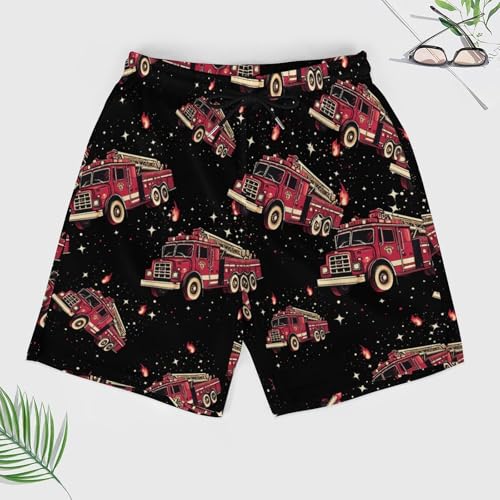 Fire Trucks Beach Shorts for Men Swim Trunks Quick Dry Swim Shorts with Compression Liner Pocket3
