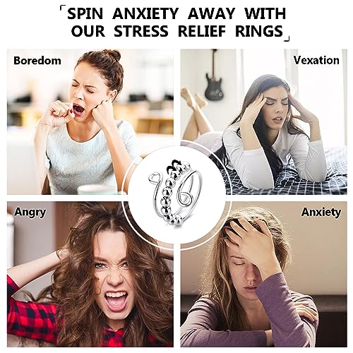 SHOWHEEL 8 Stück Verstellbare Anti Stress Ring,Angst Daumen Ring,Anxiety Ring,Regenbogen Spinner Ring Damen,Linderung von Ängsten und Antistress Ringe,Angst Ring und Fidget Ring für Frauen und Herren