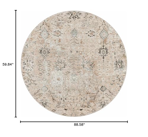 Image of Hauteloom Octavia Moroccan Farmhouse Living Room Bedroom Dining Room Area Rug - Bohemian Neutral Style - Traditional, Oriental, Beige, Brown, Cream - 5' x 7'5 inch