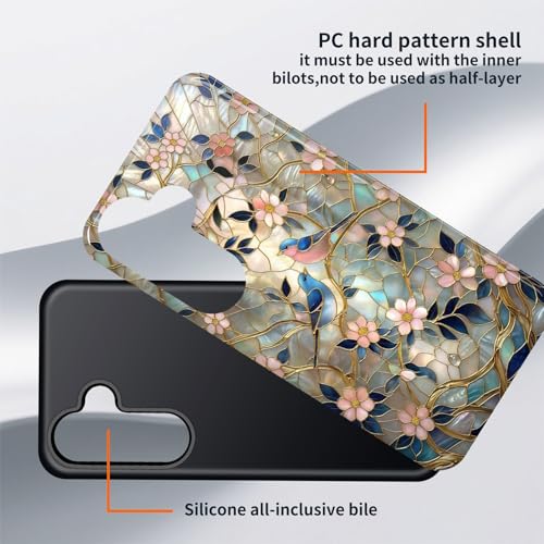 MUOHEGNT for Samsung Galaxy A17 5G Case for Women, Shockproof Dual Layer Protective Cover, Hard PC + Soft TPU Bumper with Raised Camera & Screen Protection,Stained Glass Flower Bird - image 2