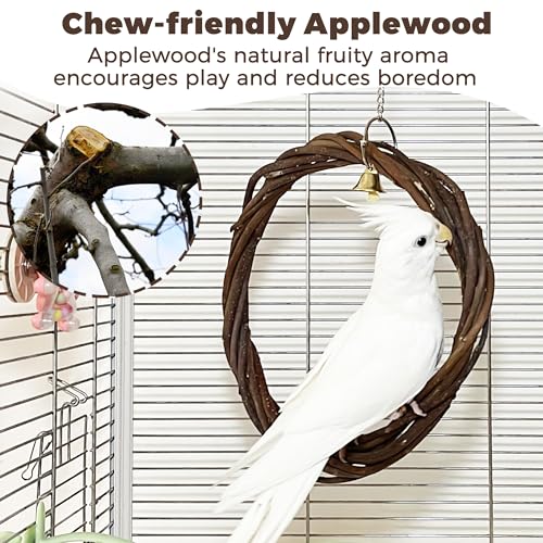 Natural Wood Bird Swing Toy for Parakeets, Sturdy Bird Perches for Cage Hemp Rope Swing, Parakeet Toys Climbing Chewing Perch Stand for Parrot, Budgies, Cockatiels, Conures - Image 4