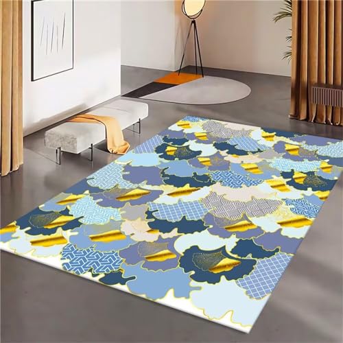 Tapis terrasse extérieur anti-salissure fleurs bleues