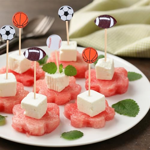 JtmyAota 100 Pack Soccer Toothpicks, 4.7 Inch Bamboo Cocktail Picks, Bamboo Toothpicks for World Cup Sports Catered Event Birthday Themed Party Decorations — view 4
