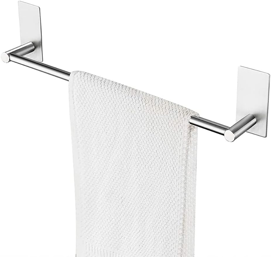 ORiTi Self Adhesive Bathroom Towel Bar 40cm Stainless Steel Bath Wall Shelf Rack Hanging Towel Stick On Sticky Hanger, No Drilling Towel Rack Silver