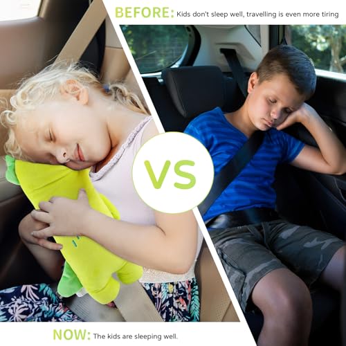 Gurtpolster Kinder, RosyFate Sicherheitsgurt Polster Auto, Sicherheitsgurt Schulterkissen, Gurt Polsterung Kindersitz, Gurtpolster Schlafkissen Nackenstütze, für Kinder Erwachsene (Dinosaurier-L)