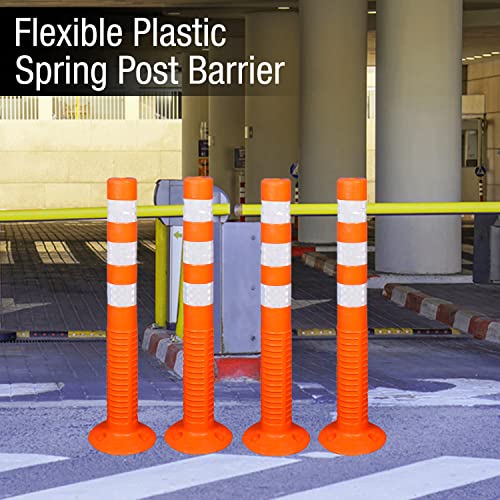 Image of LADWA Spring Post Barrier (Pack of 10) - 750mm Flexible Plastic Bollards with 3 Reflective White Tapes | T-Top Design for Traffic Safety, Parking, Construction Zones - High-Grade Orange Polymer
