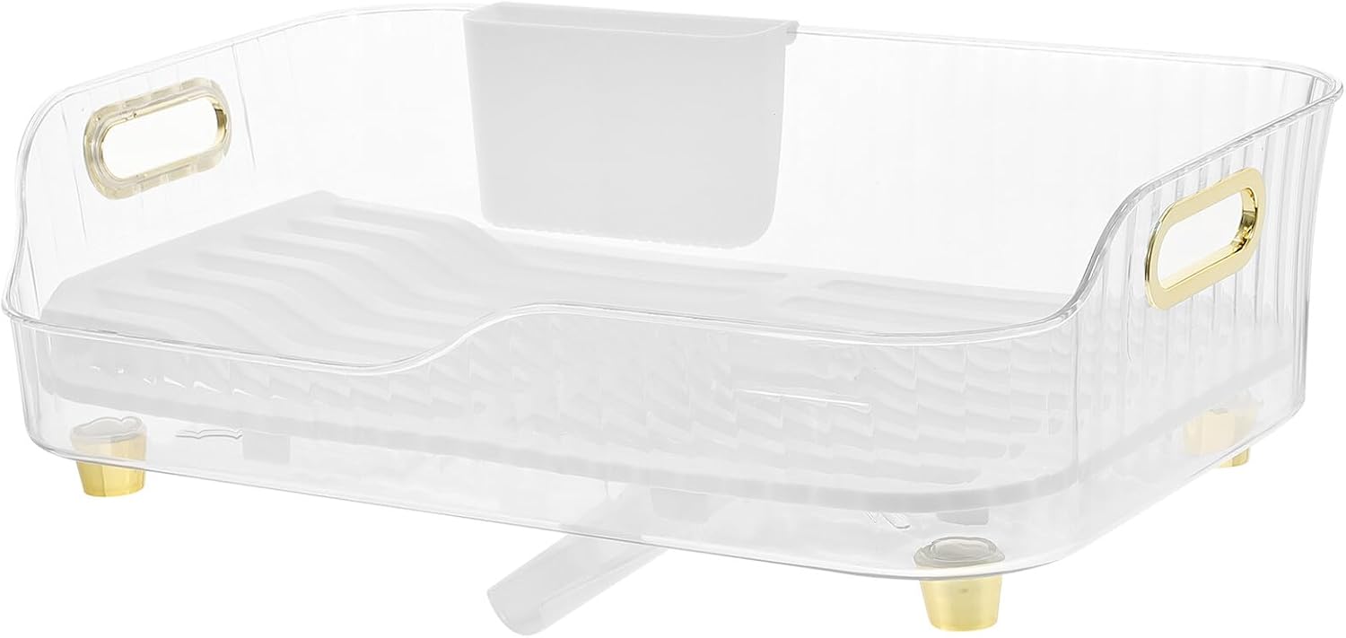 VICASKY Dish Drying Rack Plastic Kitchen Sink Dish Rack with Cutlery Holder Eco-Friendly for Plates Bowls and Utensils