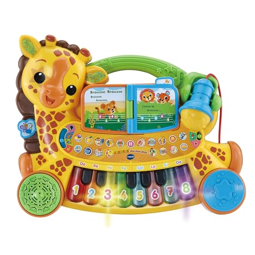 VTech - Mon Piano Girafe Jungle Rock, Instrument de Musique Bébé, Clavier Piano Enfant Parlant et Interactif avec Micro Karaoké, Cadeau Enfant Dès 18 Mois - Contenu en Français