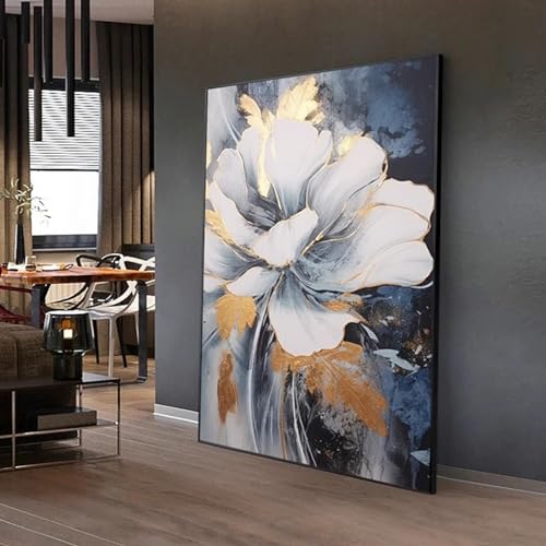 Peinture à l'huile de fleur abstraite bleue sans cadre à ajouter - 3
