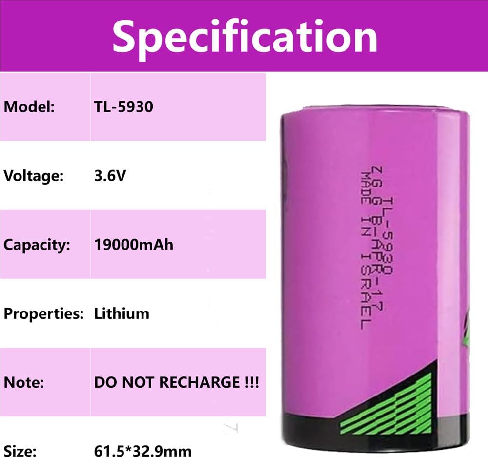 (1-Pc) 3.6V 19000mAh TL-5930 Replacement Battery for Tadiran SL-2780 iXtra Series Size D (3.6 Volt, 19 Ah, Non-Rechargeable)