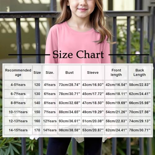 Girls Long Sleeve Shirt Casual Tops Lace Trim Tees Basic Crew Neck Tshirt Loose Long Tunic Fashion Fall Clothes3