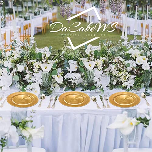 Dacakews Metallic Gold Charger Plates 10Pcs 13Inch Plastic Beaded Round Charger Plates Bulk Wedding,Dinner,Wedding,Party,Event,Decoration(Beaded Gold 10) #TOP1