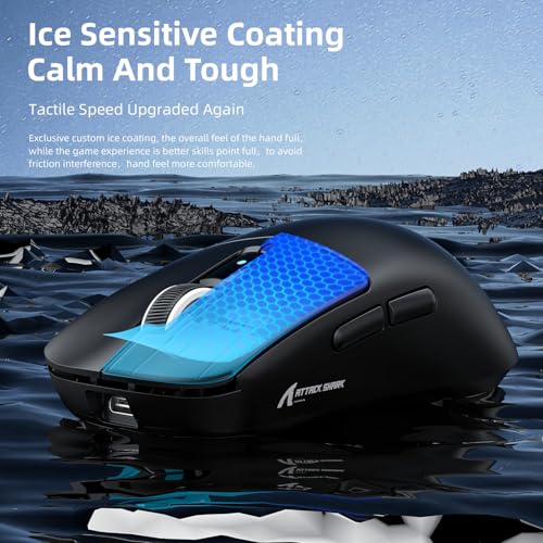 Image of ATTACK SHARK R6 Wireless Gaming Mouse,38G Ultra-Lightweight Trip-Mode 2.4G /USB-C /Bluetooth Mouse Gaming with PAW3950MAX Sensor,42000 DPI,50G Accelerated Speed for PC /Laptop /Mac -Black&Tape
