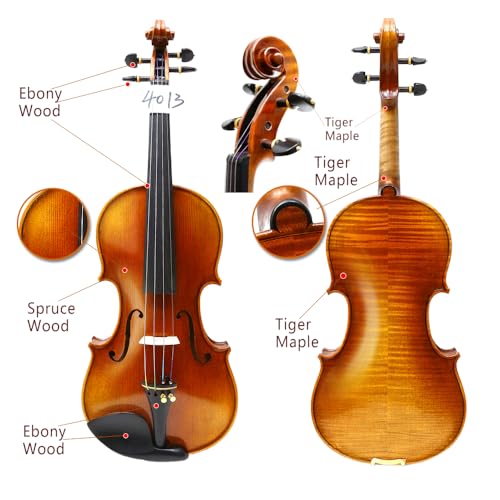 Vetimobato Violino Avançado 4/4 Tamanho Completo Tiger Flame Maple Back Spruce Top Violino Acabament