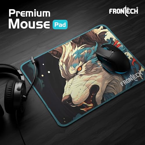 Image of FRONTECH Gaming Mouse Pad | 300mm x 250mm x 2mm | Ultra-Smooth Micro-Textured Surface | Non-Slip Rubber Base | Stitched Edges (MSP-0063 Blue)