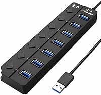 Hub USB 3.0 Com 7 Portas, Cabo USB Integrado, Botão Liga e Desliga Individual, LED de Sinalização, Conexão de Alta Velocidade (5Gbps), Compatível Com PC, Notebook, TV, Console, Tablet e Video Game