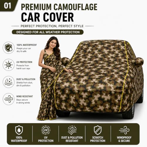 Image of Magic 6-Layer 100% Waterproof Custom Fit Car Cover for Mahhindraa Thar (All Models) Army | UV, Heat, Rain, Dust & Scratch Resistant | All Weather Outdoor & Indoor Full Body Car Cover
