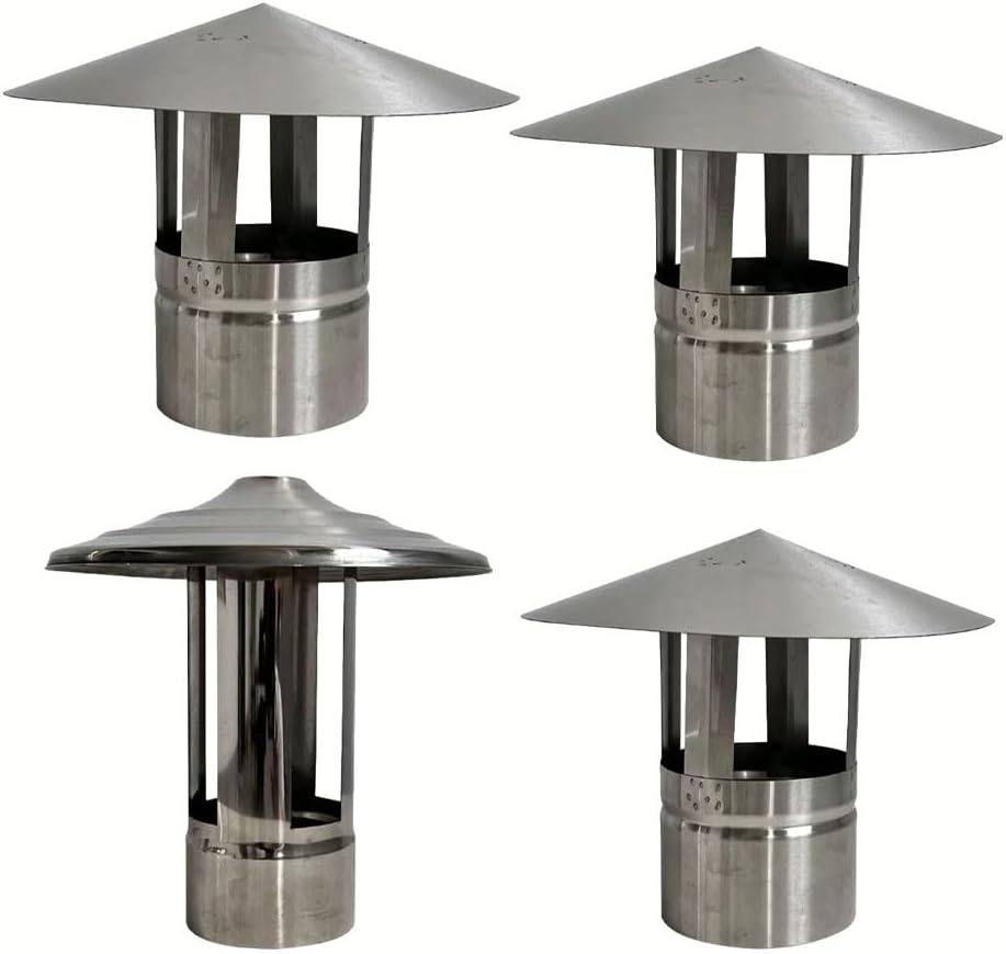 Round Roof Rain Cap, Stainless Steel Woodburner Chimney Pot Roof Cowl Metal Flue Rain Cap Ducting Pipe Cover Vent(150mm)