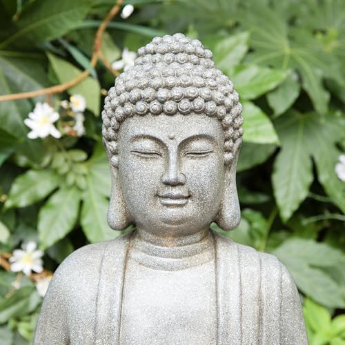 Glitzhome 28.25" Zen Buddha Fountain, Large Outdoor Water Fountain with LED Light, Polyresin Stone Powder Concrete Finish Meditating Buddha Statue for Garden Patio Yard Deck, 4 Warm LED Lights by Glitzhome - Image 4