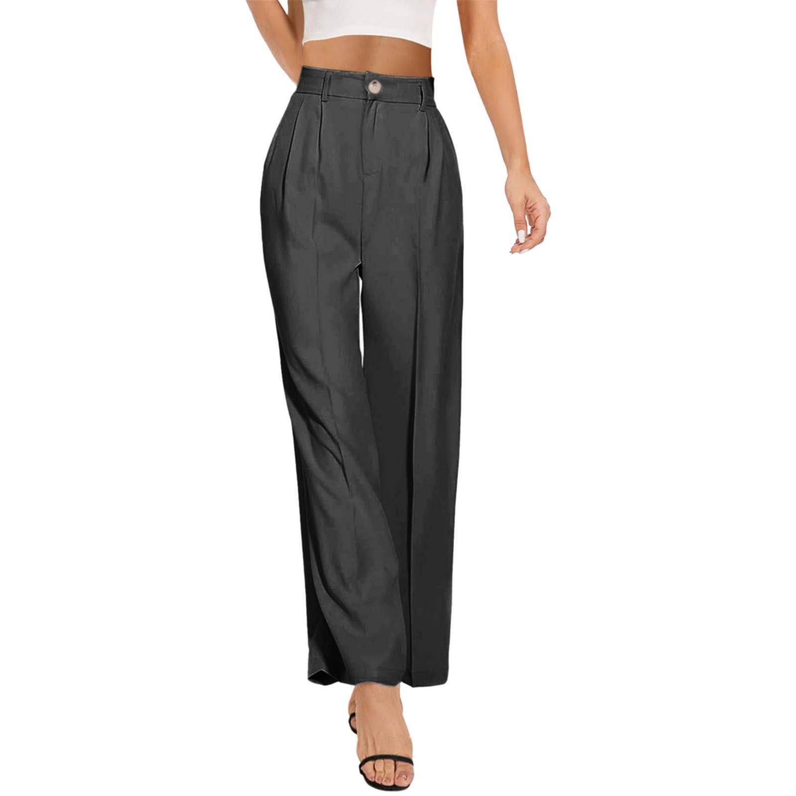 Generisch Pantalon d'été pour femme, léger et aéré, élégant, jambe droite, taille haute, stretch, pantalon de costume, pantalon de loisirs fin, pantalon de loisirs avec poches, confortable, jambe