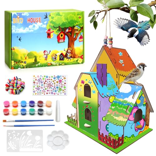 Casa de pássaros para artesanato, kit de construção de casa de pássaros para crianças, artesanato, brinquedos de madeira, projetos de artesanato para presentes do dia dos meninos, meninos e meninas,