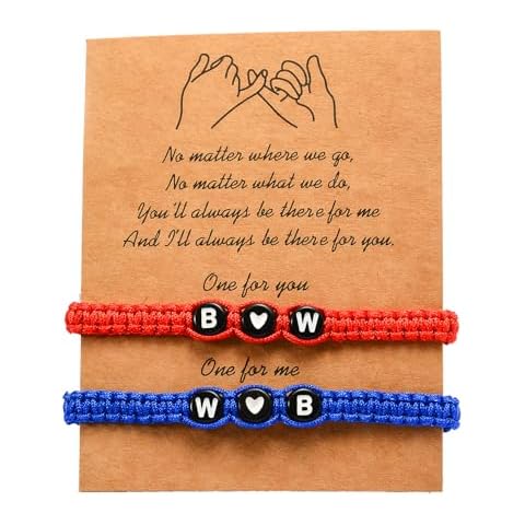 Custom 2PCS Initial bracelets,handmade braided adjustable rope,matching bracelets for couples,bf and gf bracelets,Gift for Mom,Daughter,Dad,Initial Letter bracelets,heart link bracelets Cover