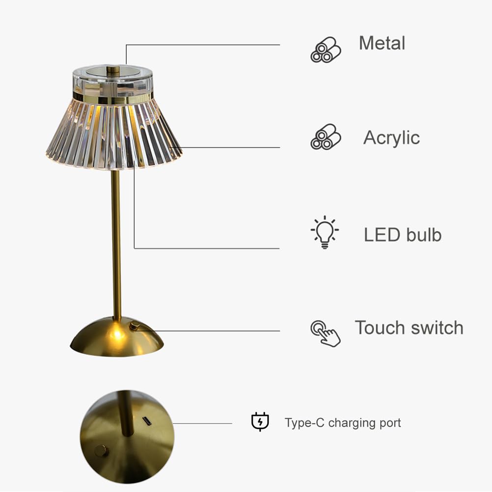 AoLa Tischlampe Kabellos Gold Akku Tischleuchte Dimmbar LED Touch Lampe USB Aufladbar Batterie Nachttischlampe Ohne Kabel 3000K-6000K Tragbar Nachtlicht für Wohnzimmer Schlafzimmer BüRo