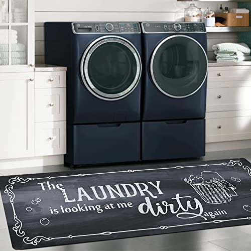 Falflor 20"X59" Farmhouse Laundry Room Rug Runner Non Slip Waterproof Laundry Washer Dryer Rug Durable Floor Mat For Kitchen Laundry Area Rug For Entryway Hallway(Black/Grey) #TOP3
