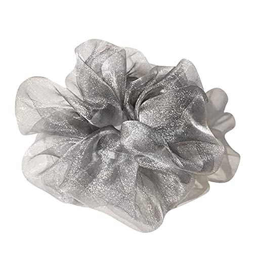 4 Pack Glitter Dance Transparent Bun Net Tuck Net Hair Scrunchies for Girl Rich Tones Bun Covers Mesh String Bobbles Elastic Headdress Ties Ponytail Bun Holders Hair Donut Hair Accessories for Performance,Dance,Cheer,Birthday,Themed Party Festivals (Grey) image 5