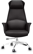 Cadeira de escritório luxuosa de couro genuíno cadeira de mesa confortável cadeira de escritório alta, com rodas universais móveis, cadeira de computador executiva ajustável com altura giratória de 360° (B)